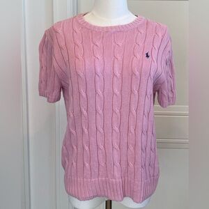 Ralph Lauren Polo Pink Cable Knit Sweater Short Sleeve Pima Cotton Large